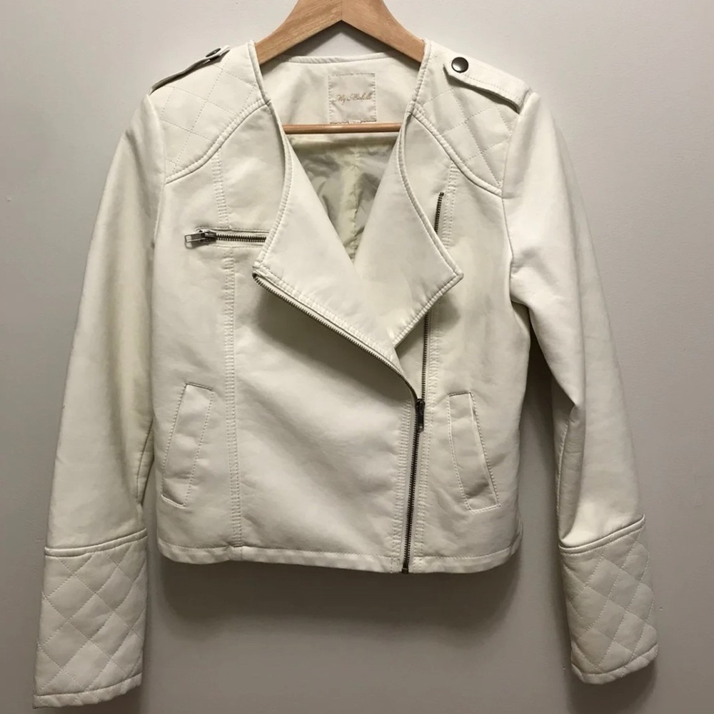 Faux leather white moto jacket